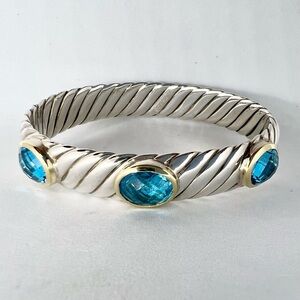 David Yurman Renaissance Three Stone Sculpted Bracelet With Topaz And Gold